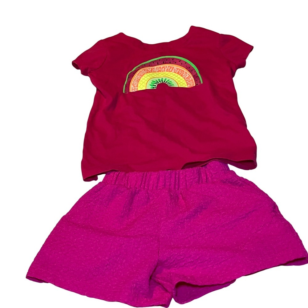 Cat & Jack Wonder Nation Kids XS 4-5 Pink Rainbow Fruit Shirt Shorts Set